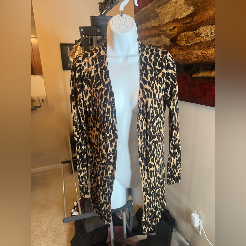 Halogen leopard print cardigan sweater, size xxs